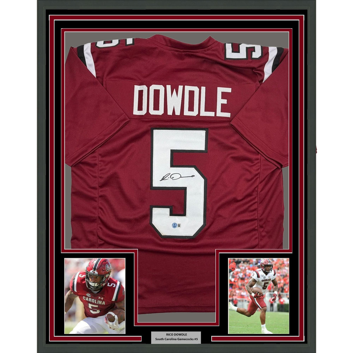 Framed Autographed/Signed Rico Dowdle 35x39 South Carolina Maroon College Football Jersey JSA COA