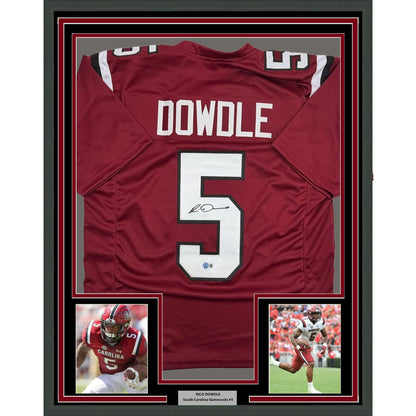 Framed Autographed/Signed Rico Dowdle 35x39 South Carolina Maroon College Football Jersey JSA COA