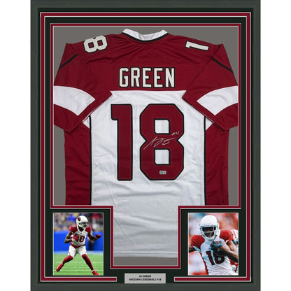 Framed Autographed/Signed AJ Green 35x39 Arizona White Football Jersey Beckett BAS COA