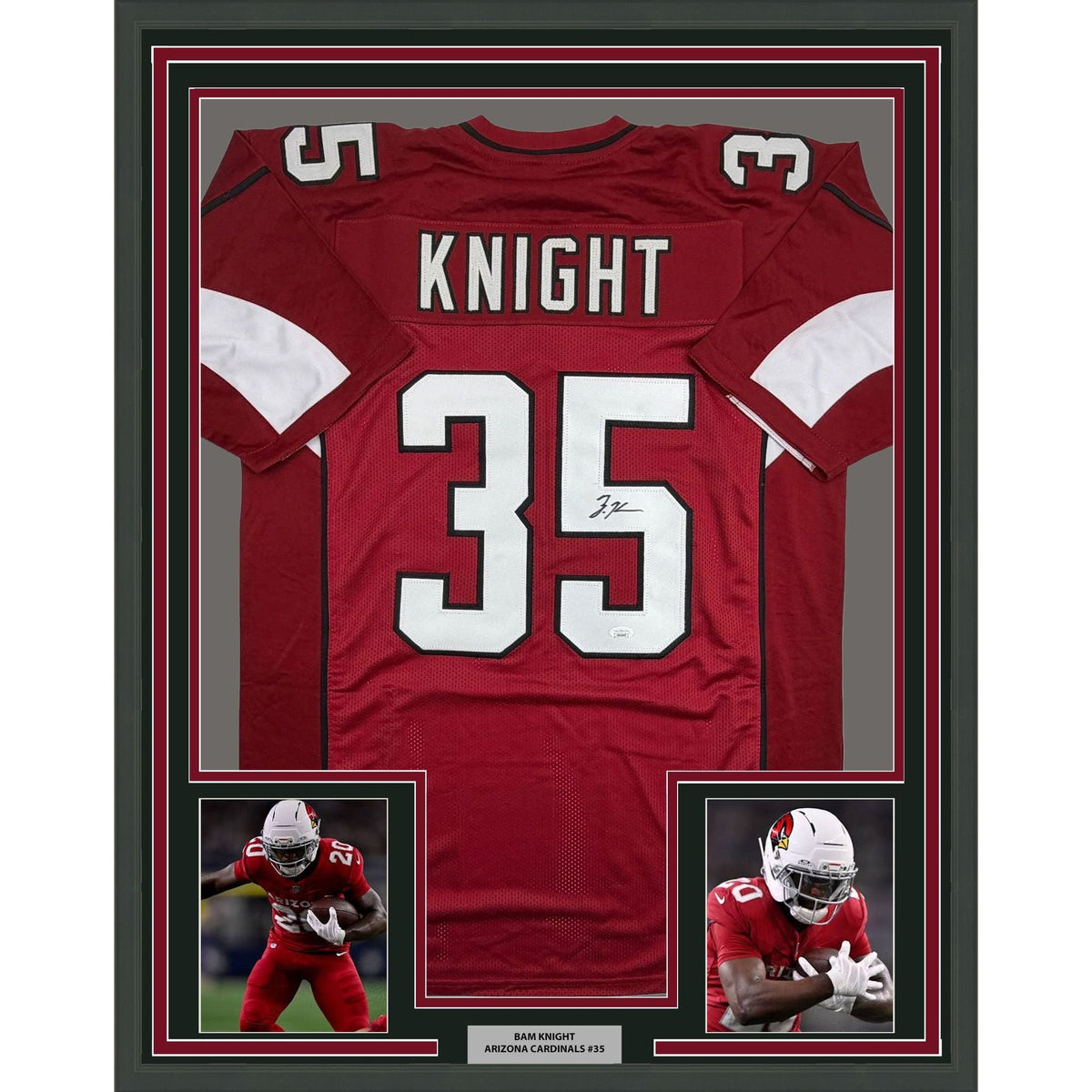Framed Autographed/Signed Zonovan Bam Knight 35x39 Arizona Red Football Jersey JSA COA