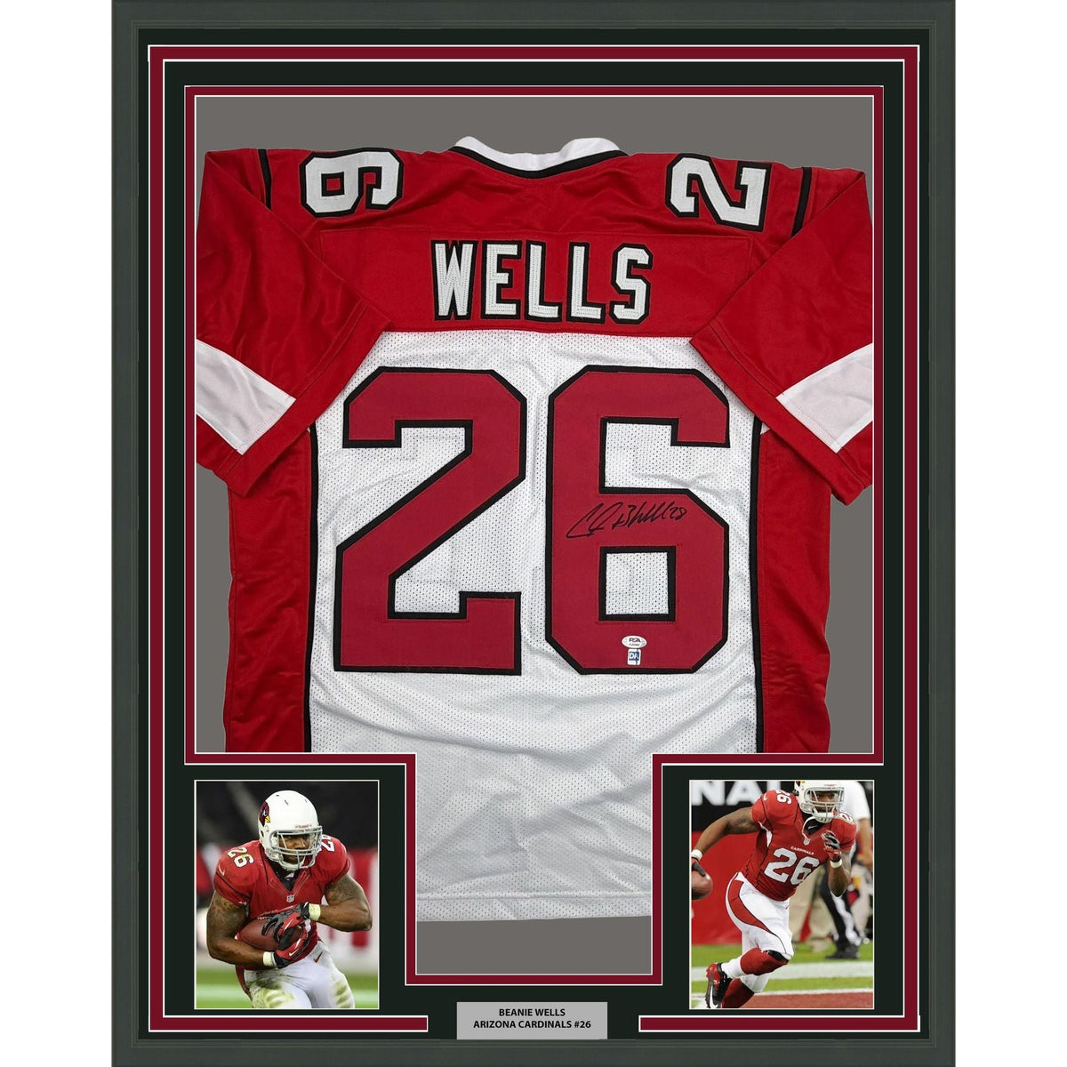 Framed Autographed/Signed Chris Beanie Wells 35x39 Arizona White Football Jersey PSA/DNA COA