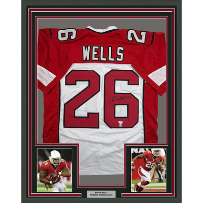 Framed Autographed/Signed Chris Beanie Wells 35x39 Arizona White Football Jersey PSA/DNA COA