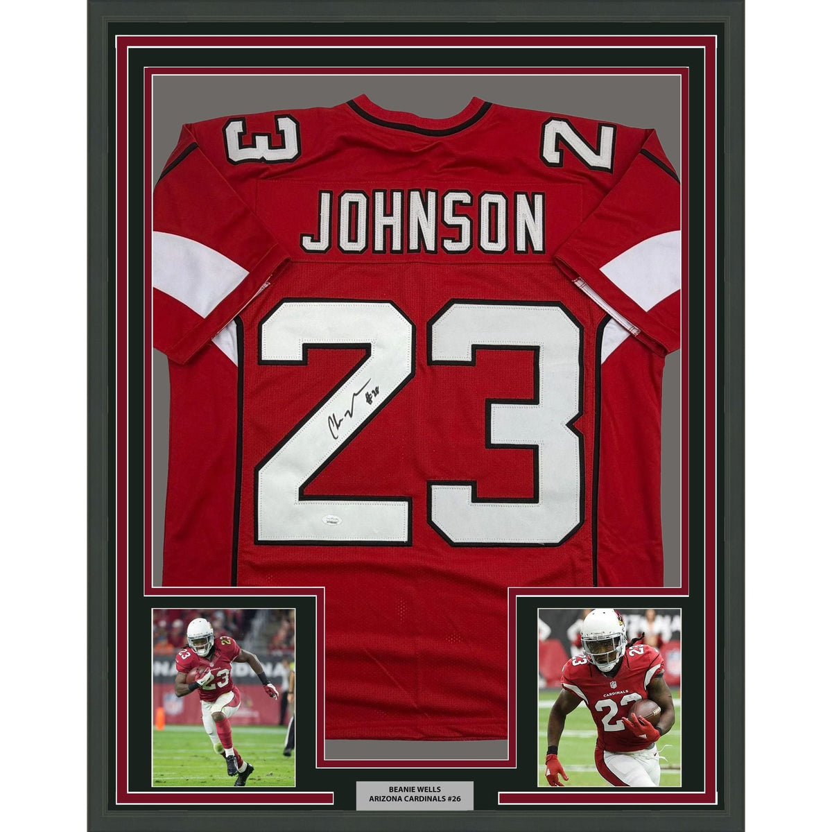 Framed Autographed/Signed Chris Johnson 35x39 Arizona Red Football Jersey JSA COA