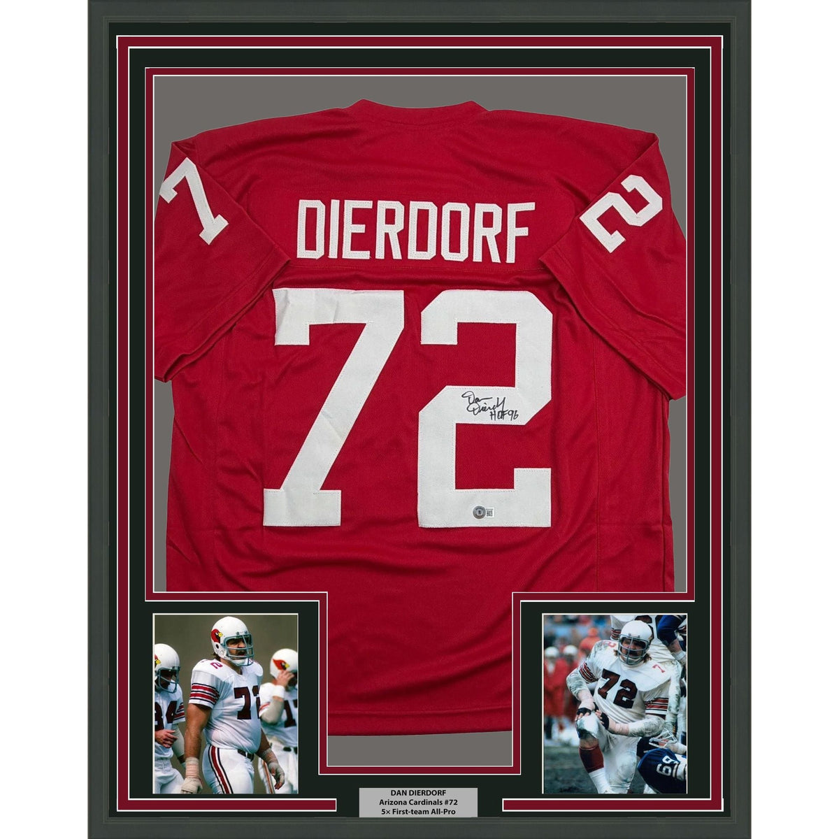 Framed Autographed/Signed Dan Dierdorf 35x39 Arizona Red Football Jersey Beckett BAS COA