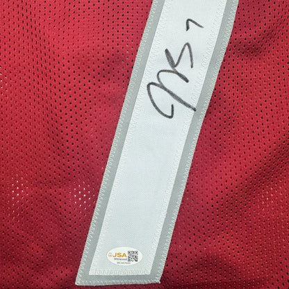 Framed Autographed/Signed Jacoby Brissett 35x39 Arizona Red Football Jersey JSA COA
