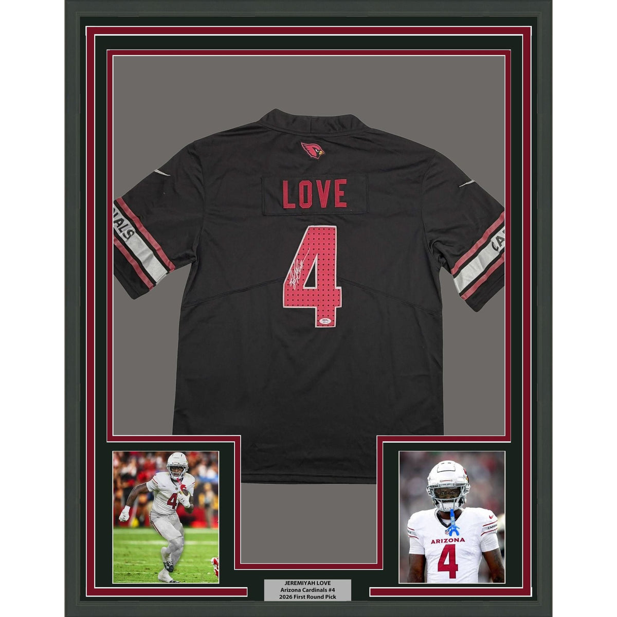 Framed Autographed/Signed Jeremiyah Love 35x39 Arizona Black Football Jersey PSA/DNA COA