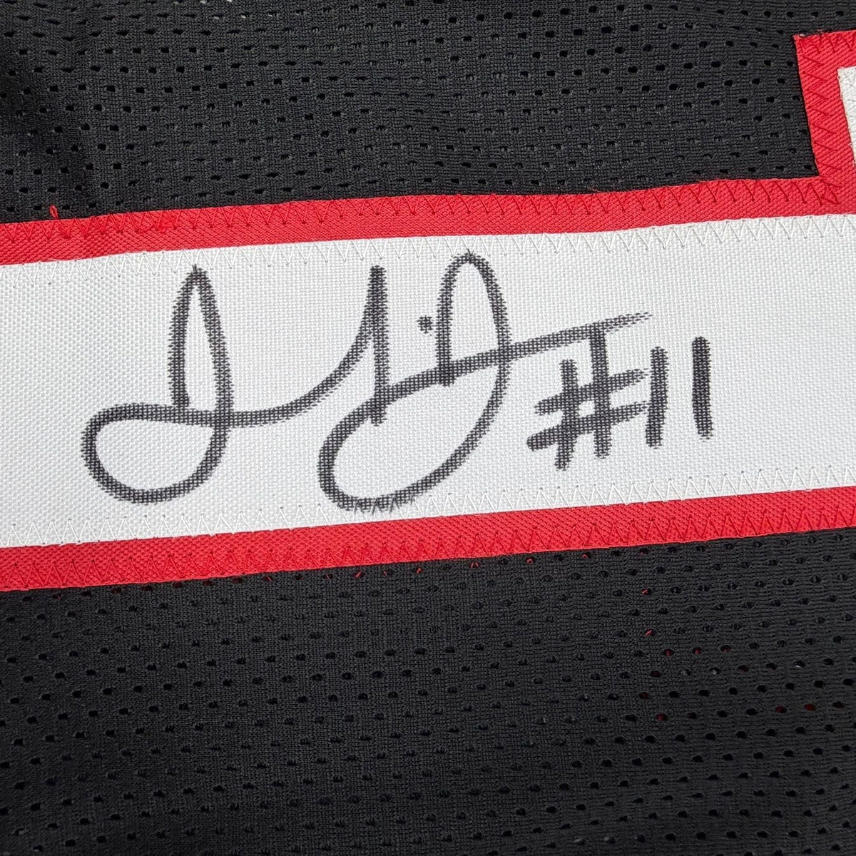 Framed Autographed/Signed Julio Jones 35x39 Atlanta Black Retro Football Jersey Beckett BAS COA