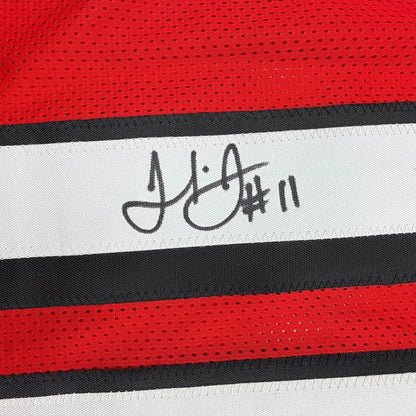 Framed Autographed/Signed Julio Jones 35x39 Atlanta Red Football Jersey Beckett BAS COA