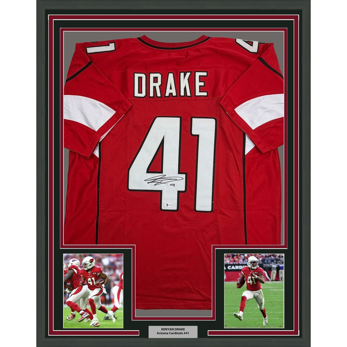 Framed Autographed/Signed Kenyan Drake 35x39 Arizona Red Football Jersey Beckett BAS COA