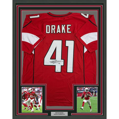 Framed Autographed/Signed Kenyan Drake 35x39 Arizona Red Football Jersey Beckett BAS COA