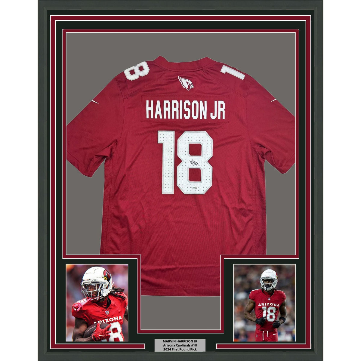 Framed Autographed/Signed Marvin Harrison Jr. 35x39 Arizona Cardinals Red Authentic Football Jersey Beckett BAS COA