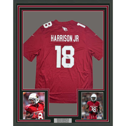 Framed Autographed/Signed Marvin Harrison Jr. 35x39 Arizona Cardinals Red Authentic Football Jersey Beckett BAS COA