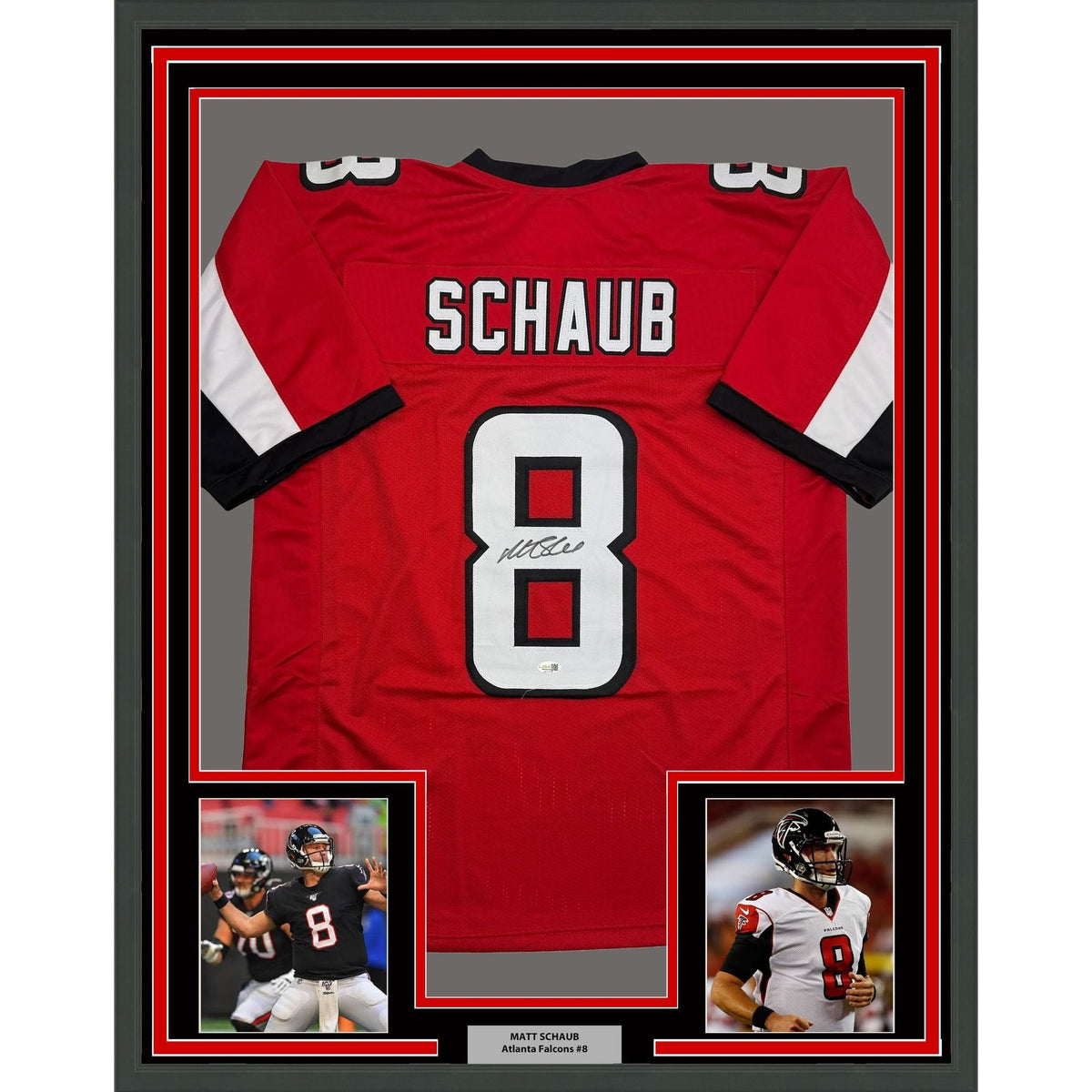 Framed Autographed/Signed Matt Schaub 35x39 Atlanta Red Football Jersey JSA COA