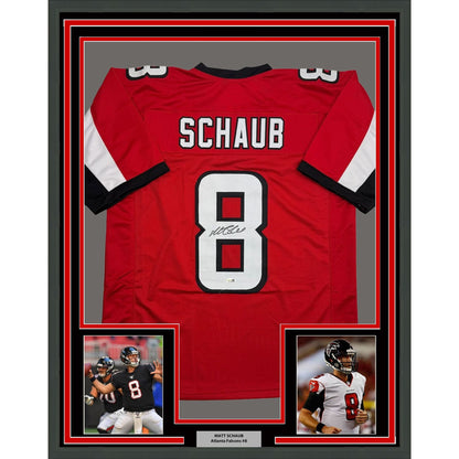 Framed Autographed/Signed Matt Schaub 35x39 Atlanta Red Football Jersey JSA COA
