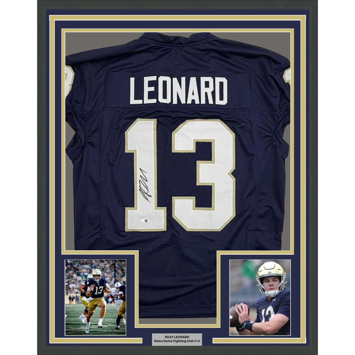Framed Autographed/Signed Riley Leonard 35x39 Notre Dame Blue Pro Cut College Football Jersey JSA COA
