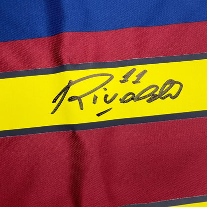 Framed Autographed/Signed Rivaldo Ferreira 35x39 FC Barcelona Maroon Soccer Jersey Beckett BAS COA