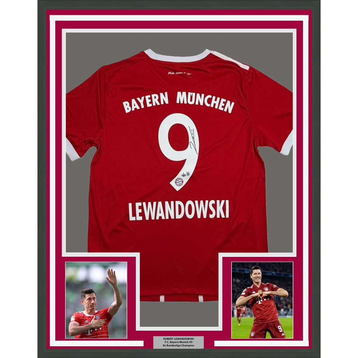Framed Autographed/Signed Robert Lewandowski 35x39 Bayern Munich Red Soccer Futbol Jersey Beckett BAS COA