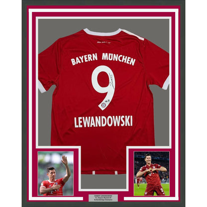 Framed Autographed/Signed Robert Lewandowski 35x39 Bayern Munich Red Soccer Futbol Jersey Beckett BAS COA