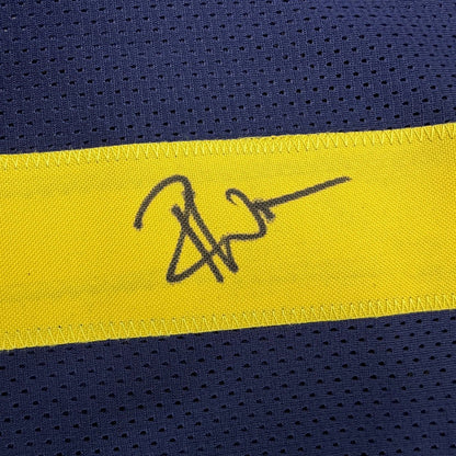 Framed Autographed/Signed Roman Wilson 35x39 Michigan Blue College Football Jersey Beckett BAS COA