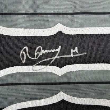 Framed Autographed/Signed Ronny Mauricio 35x39 New York Grey Pinstripe City Connect Baseball Jersey Beckett BAS COA