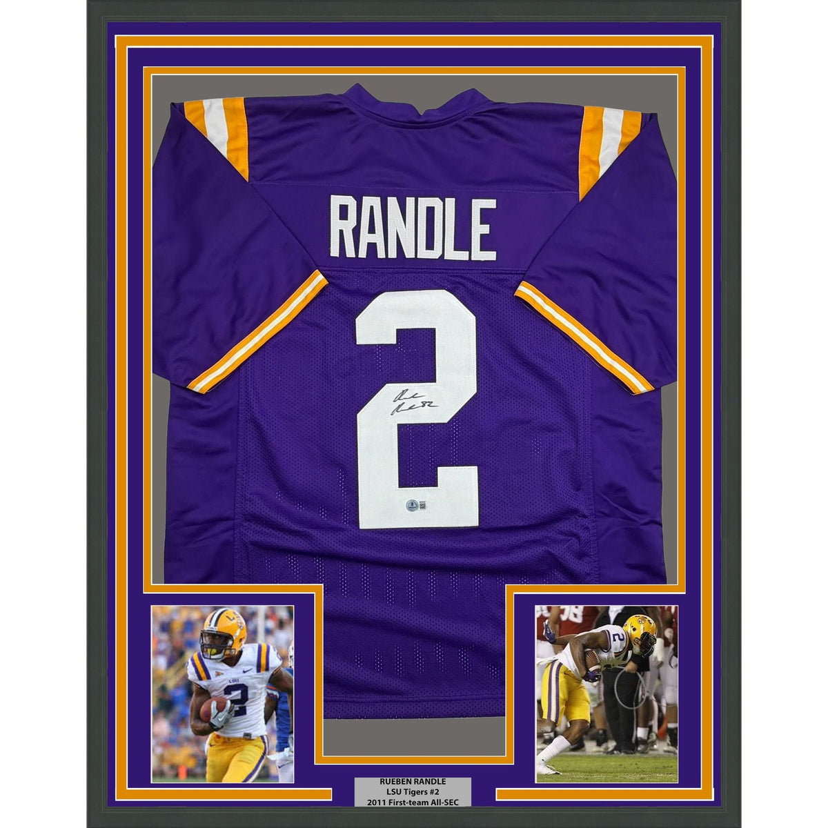 Framed Autographed/Signed Rueben Randle 35x39 LSU Purple College Football Jersey Beckett BAS COA