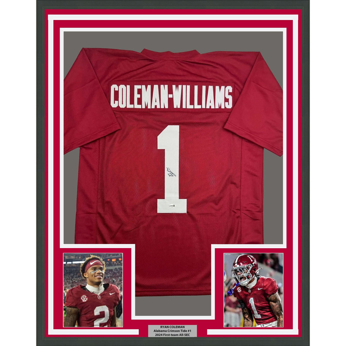 Framed Autographed/Signed Ryan Coleman-Williams 35x39 Alabama Red College Football Jersey JSA COA