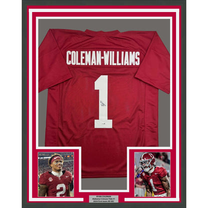Framed Autographed/Signed Ryan Coleman-Williams 35x39 Alabama Red College Football Jersey JSA COA