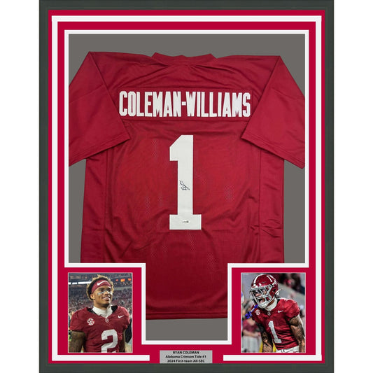 Framed Autographed/Signed Ryan Coleman-Williams 35x39 Alabama Red College Football Jersey JSA COA
