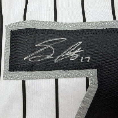 Framed Autographed/Signed Sam Antonacci 35x39 Chicago Pinstripe Baseball Jersey Beckett BAS COA