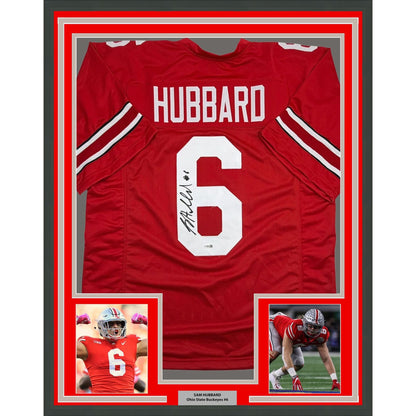 Framed Autographed/Signed Sam Hubbard 35x39 Ohio State Red College Football Jersey JSA COA