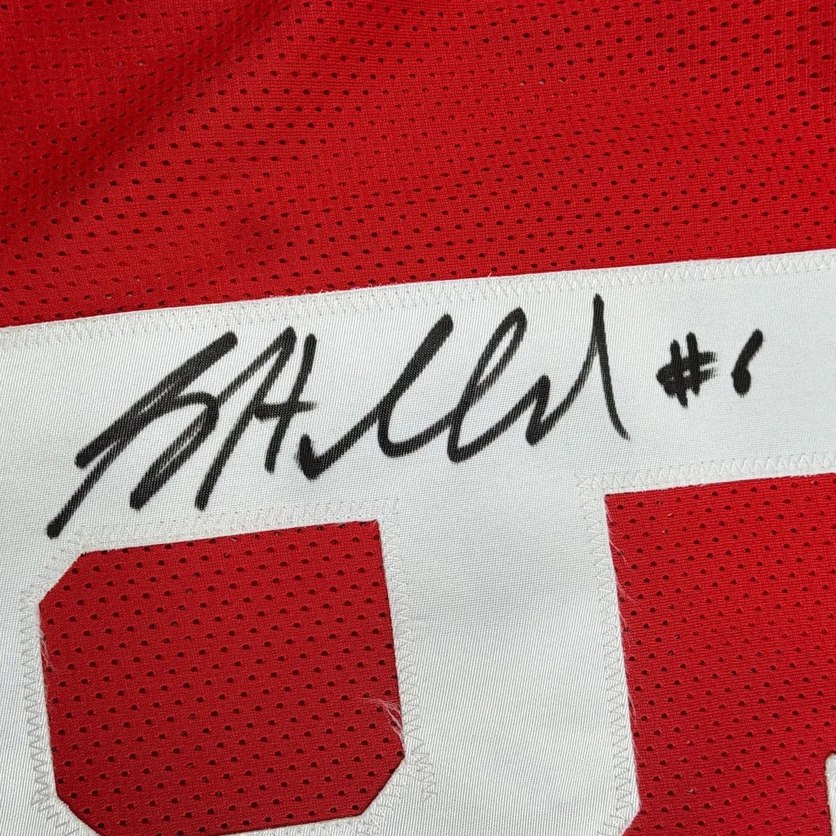 Framed Autographed/Signed Sam Hubbard 35x39 Ohio State Red College Football Jersey JSA COA
