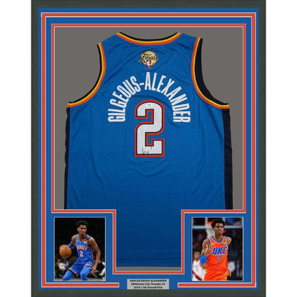 Framed Autographed/Signed Shai Gilgeous-Alexander SGA 35x39 NBA Finals Oklahoma City OKC Thunder Blue Authentic Basketball Jersey PSA/DNA COA