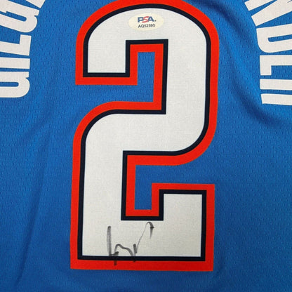 Framed Autographed/Signed Shai Gilgeous-Alexander SGA 35x39 NBA Finals Oklahoma City OKC Thunder Blue Authentic Basketball Jersey PSA/DNA COA