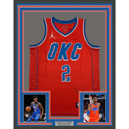 Framed Autographed/Signed Shai Gilgeous-Alexander on Front SGA 35x39 Oklahoma City OKC Thunder Orange Authentic Basketball Jersey PSA/DNA COA