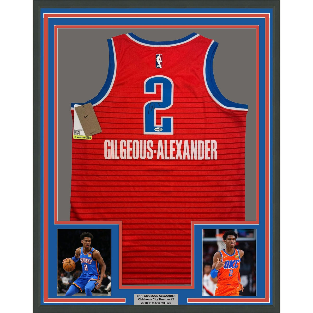 Framed Autographed/Signed Shai Gilgeous-Alexander SGA 35x39 Oklahoma City OKC Thunder Orange Authentic Basketball Jersey JSA COA