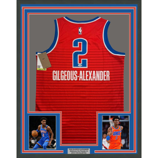 Framed Autographed/Signed Shai Gilgeous-Alexander SGA 35x39 Oklahoma City OKC Thunder Orange Authentic Basketball Jersey JSA COA
