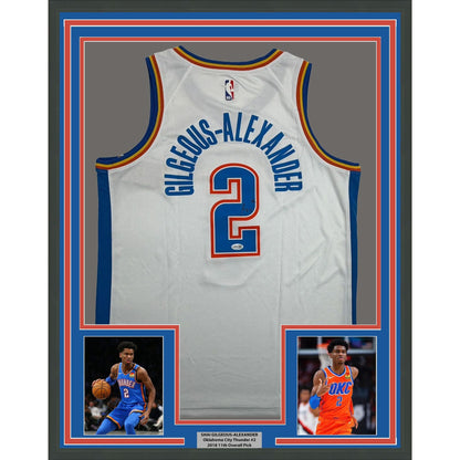Framed Autographed/Signed Shai Gilgeous-Alexander SGA 35x39 Oklahoma City OKC Thunder White Authentic Basketball Jersey JSA COA