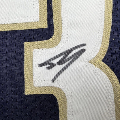 Framed Autographed/Signed Shaquille Shaq O'Neal 35x39 Cleveland Blue Basketball Jersey Beckett BAS COA