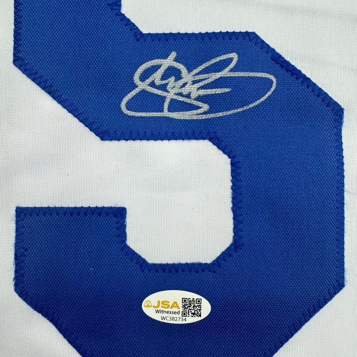 Framed Autographed/Signed Shawn Green 35x39 Los Angeles White Baseball Jersey JSA COA