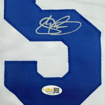 Framed Autographed/Signed Shawn Green 35x39 Los Angeles White Baseball Jersey JSA COA