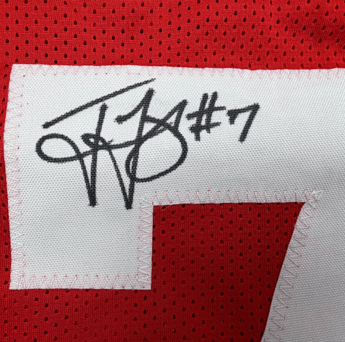 Framed Autographed/Signed Ted Ginn Jr. 35x39 Ohio State Red College Football Jersey Beckett BAS COA