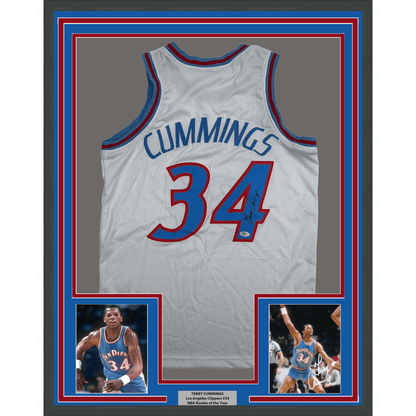 Framed Autographed/Signed Terry Cummings 35x39 Los Angeles White Basketball Jersey Beckett BAS COA