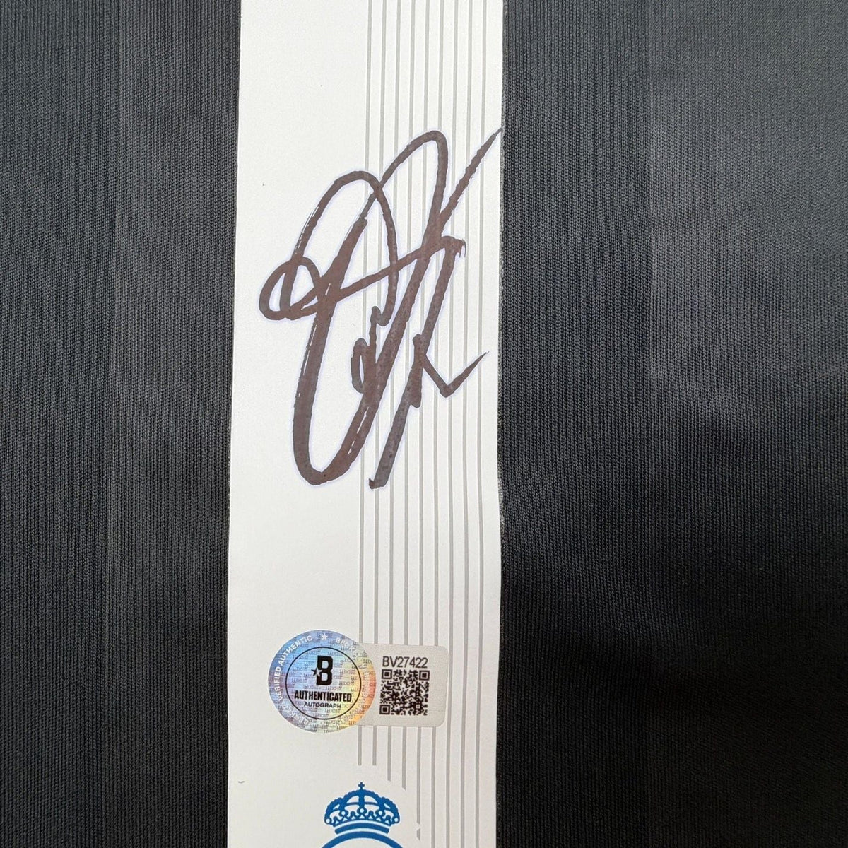 Framed Autographed/Signed Thibaut Courtois 35x39 Real Madrid Black Soccer Jersey Beckett BAS COA