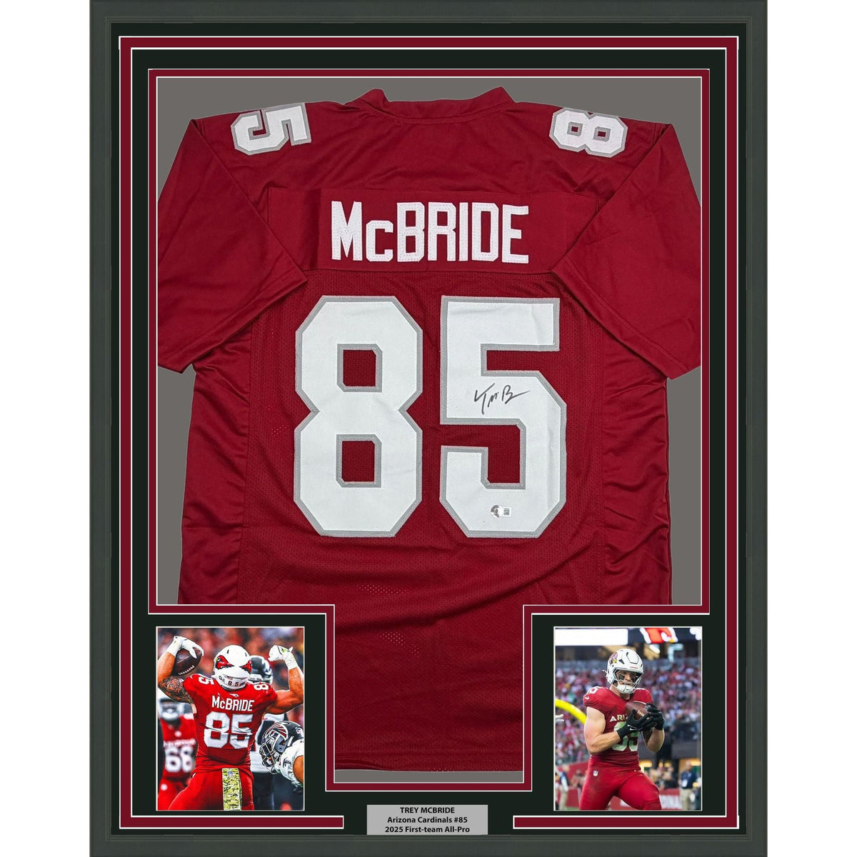 Framed Autographed/Signed Trey McBride 35x39 Arizona Red Football Jersey Beckett BAS COA