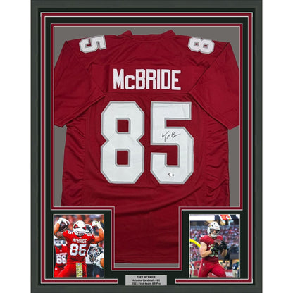 Framed Autographed/Signed Trey McBride 35x39 Arizona Red Football Jersey Beckett BAS COA