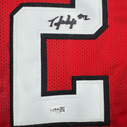 Framed Autographed/Signed Tyler Shough 35x39 Texas Tech Red College Football Jersey JSA COA