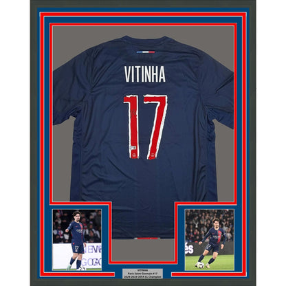 Framed Autographed/Signed Vitinha 35x39 PSG Paris Saint Germain Blue Soccer Jersey Beckett BAS COA