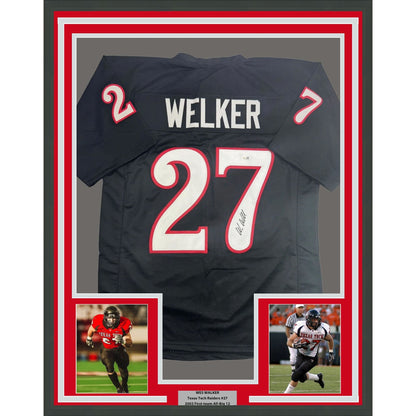 Framed Autographed/Signed Wes Welker 35x39 Texas Tech Black College Football Jersey JSA COA