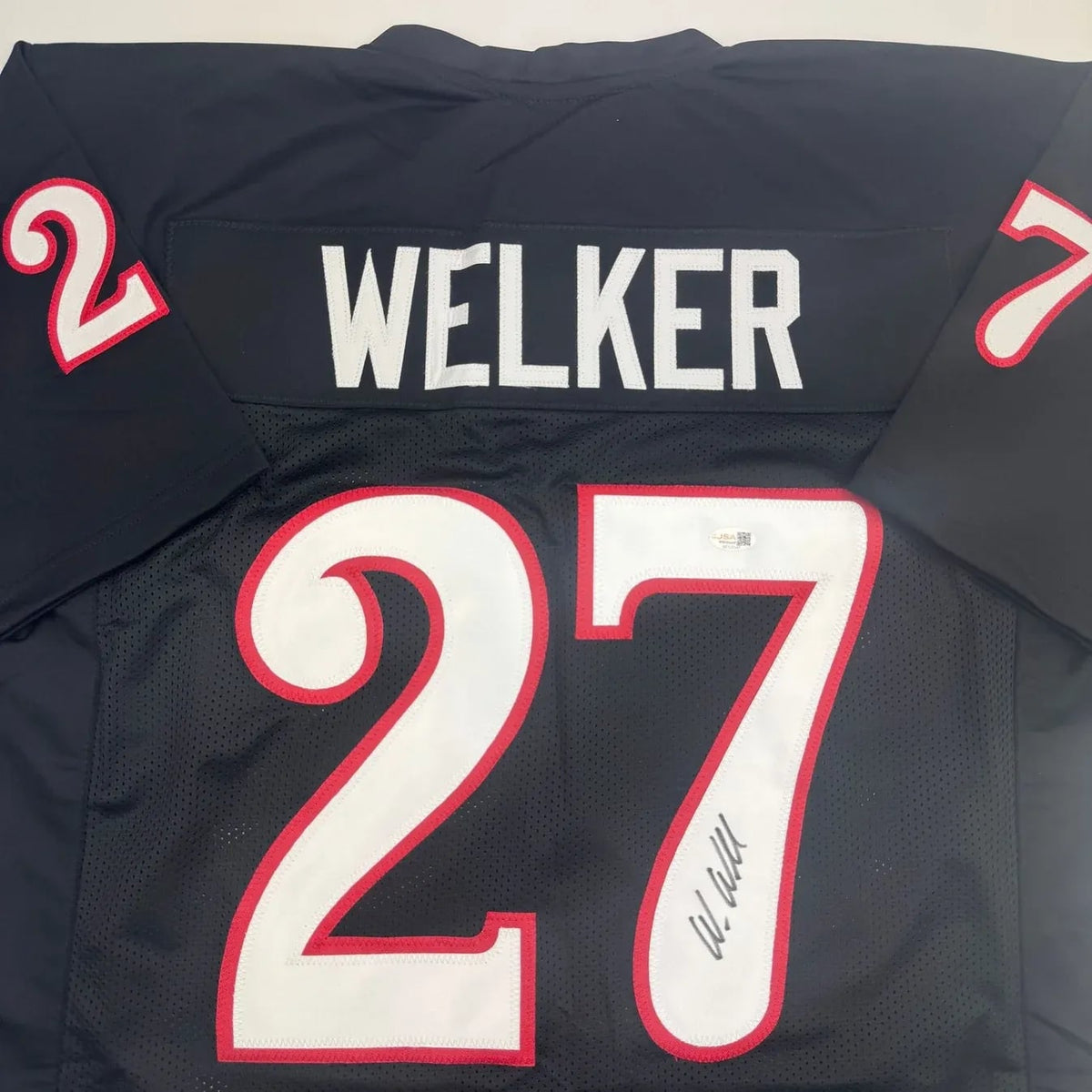 Framed Autographed/Signed Wes Welker 35x39 Texas Tech Black College Football Jersey JSA COA