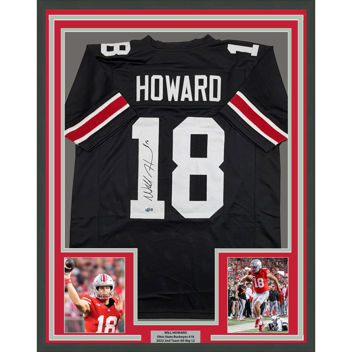 Framed Autographed/Signed Will Howard 35x39 Ohio State Black College Football Jersey Beckett BAS COA